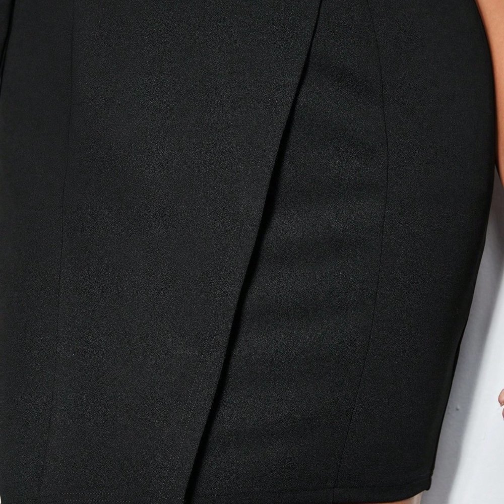 Black Preppy Womens One Shoulder Wrap Hem Bodycon Dress - Picture 5 of 7